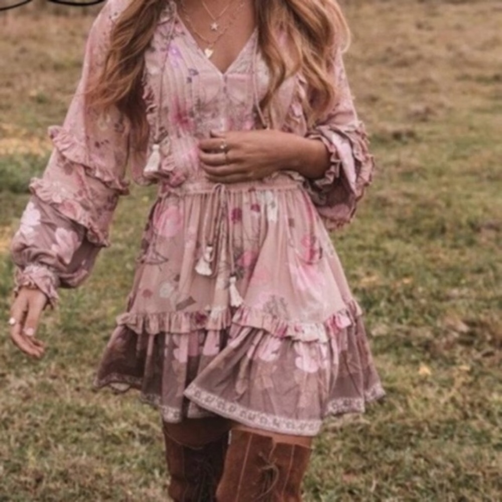 New In SALE!Frilly Pretty In PinkFloral Boho Dress - Picture 2 of 8